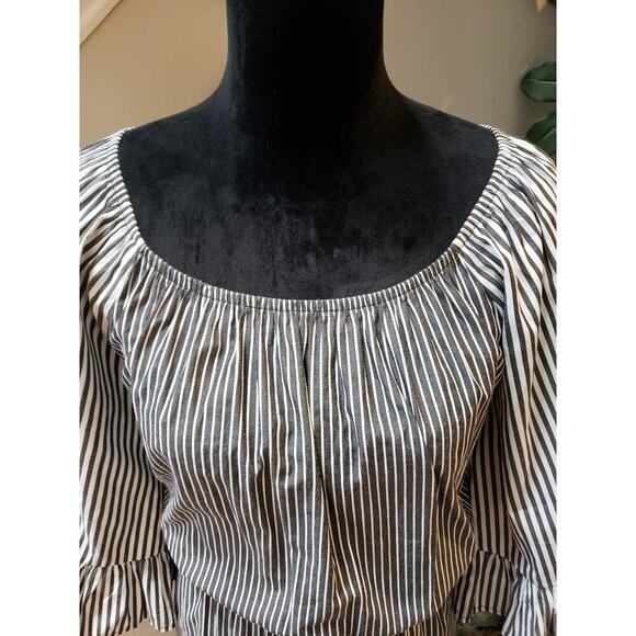 NY Collection Stripe Drawstring Dress Women Size 2X Black White Off the Shoulder - Picture 7 of 14